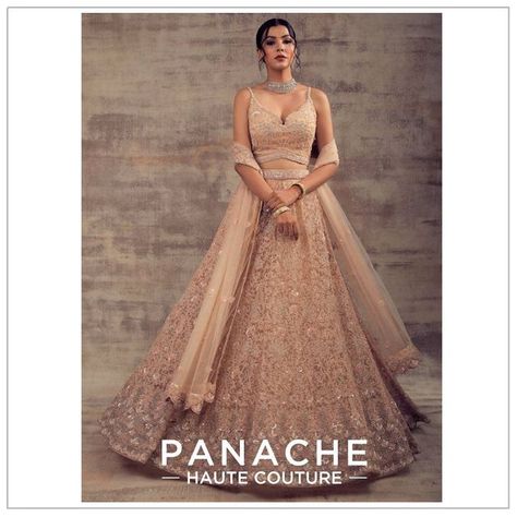 Panache Haute Couture on Instagram: "Ruhani - Wedding Collection. ———————————————- Presenting DAANA Lehenga set from Ruhani Collection. It would be an understatement to say that nothing beats the grandeur of a lehenga. Stock up your wardrobe with this elegant dusty rose-coloured lehenga. Embroidered with a tonal and silver embroidery work, this lehenga looks so gorgeous and appealing for your special occasions. This lehenga comes along with a sweetheart neckline blouse and a net dupatta that ad Rose Color Wedding, Gold Lehenga Bridal, Silver Embroidery Work, Lehenga Looks, Sweetheart Neckline Blouse, Gold Lehenga, Reception Lehenga, Lehenga Designs Simple, India Dress