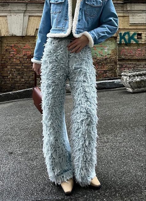 Fur Pants, Baggy Ripped Jeans, Ksenia Schnaider, Sequin Jeans, Denim Pants Fashion, Diy Fashion Clothing, Trend Forecasting, Denim Trousers, Baggy Jeans