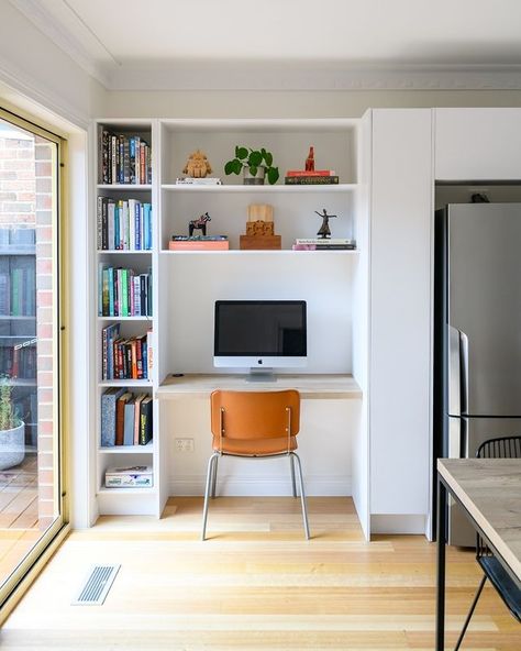 Small Study Nook In Living Room, Study Nook In Living Room, Study Nook Ideas, Alcove Office, Alcove Furniture, Alcove Desk, Living Room Cupboards, Alcove Storage, Desk Nook