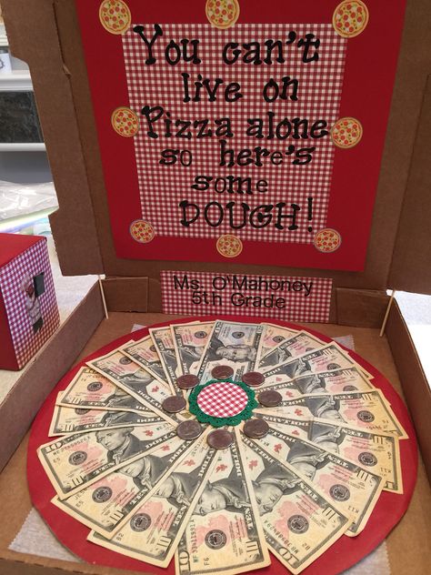 Money Pizza for school fundraiser! A different take on the "Money Tree"!  Everyone loved it! ❤️ Money Tree Ideas, Cash Tree Gift Money, Pizza Box Money Gift Christmas, Money Tree, Birthday Pizza Box Money, Money Pizza Box Gift Graduation, Money In Pizza Box Cash Gifts, Birthday Money, Christmas Money