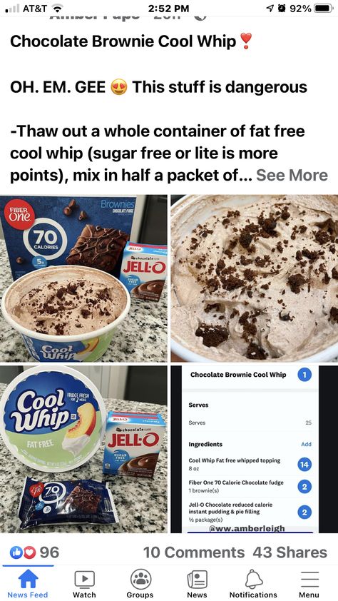 Fiber One Brownie, Vsg Meals, Vsg Recipes, Summer Detox, Cool Whip Desserts, 2023 Food, Weight Watchers Dessert Recipes, Clean Foods, Bariatric Friendly Recipes