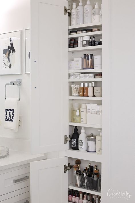 Between the Stud Beauty Product Bathroom Storage Clever Bathroom Storage, Diy Bathroom Storage Ideas, Bathroom Vanity Drawers, Recessed Medicine Cabinet, Product Storage, Diy Bathroom Storage, Vanity Drawers, Small Bathroom Storage, Vanity Storage