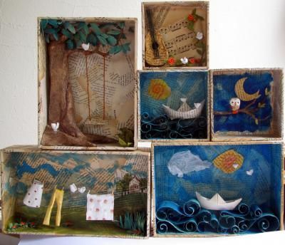 Matchbox Crafts, Matchbox Art, Shadow Box Art, Assemblage Art, Shadow Boxes, Elementary Art, Teaching Art, Art Activities, Art Plastique