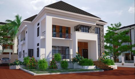 Modern Luxry home. With the hip roof. #martinomo #Nigeria Hip Roof Design, Exterior House Design, Home Gym Design Garage, Hip Roof, Storey Homes, Building Facade, House Roof, Roof Design, Exterior House