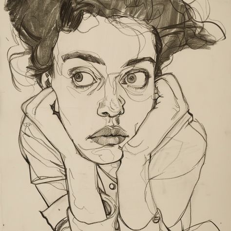 Drew self portraits as if Egon Schiele had drawn me👀 Portrait Drawing Abstract, Line Self Portrait, Egon Schiele Drawings, Schiele Egon, Self Portrait Drawing, Animal Line Drawings, Portrait Collage, Swipe File, Casual Art