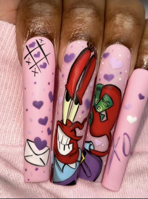 Plankton Valentines Day Nails, Spongebob Valentines Day Nails, Spongebob Christmas Nails, Bugs Bunny Nail Art, Burn Book Nails, Plankton Nails, Spongebob Nails Designs, Halloween Character Nails, Nails Spongebob