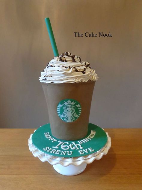 Starbucks Frappacino Cake Starbucks chocolate Frappacino cake.Made this cake for my daughters 16th birthday. Rainbow cake on the inside,... Starbucks Birthday Party, Starbucks Chocolate, Starbucks Party, Starbucks Cake, Starbucks Birthday, 16 Cake, Starbucks Drink, Creative Birthday Cakes, Crazy Cakes