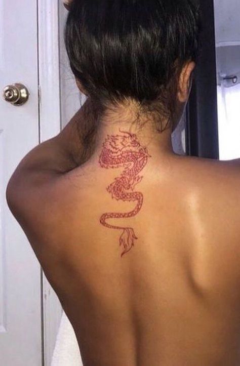 Red Dragon Tattoo, Female Tattoos, Dragon Tattoo For Women, Neck Tattoos Women, Inspiration Tattoos, Spine Tattoos For Women, Neck Tattoos, Red Ink Tattoos, Tiny Tattoo