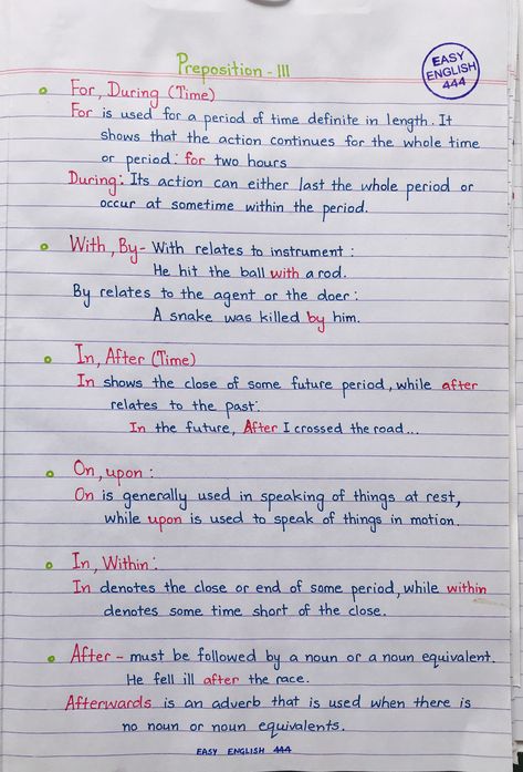 English Grammar Notes Preposition, Prepositions Notes, Preposition Notes, Grammar Prepositions, Teaching Prepositions, Basic English Grammar Book, Grammar Notes, English Grammar Notes, English Prepositions