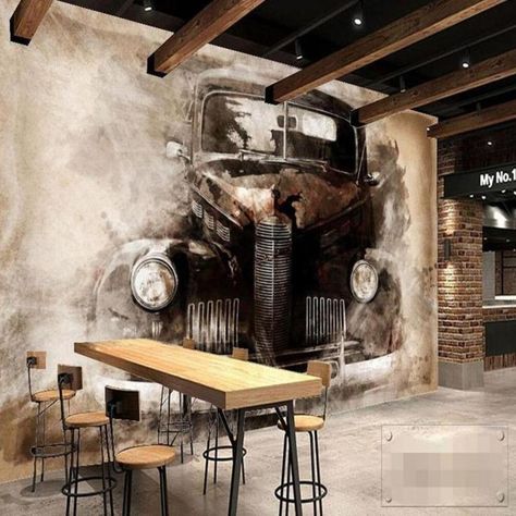 Cars Mural, Cheap Wallpaper, 3d Wall Murals, Dekor Diy, Drawing Wallpaper, Car Classic, Basement Remodel, Oil Canvas, Sound Absorbing