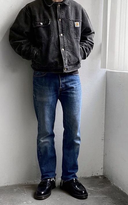 Black Jeans Jacket Outfit, Mens 90s Fashion, Mens Alternative Fashion, Doc Martens Mens, Streetwear Fashion Men, Trendy Boy Outfits, Classy Outfits Men, Masculine Style, Mens Casual Dress Outfits