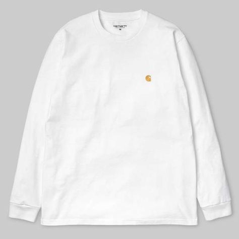 Carhartt - Long Sleeve Chase T Shirt White Gold - XL Carhartt Long Sleeve, Carhartt Mens, Heritage Brands, Embroidery Logo, Shirt White, White Long Sleeve, Combed Cotton, Got7, Long Sleeve Tshirt Men