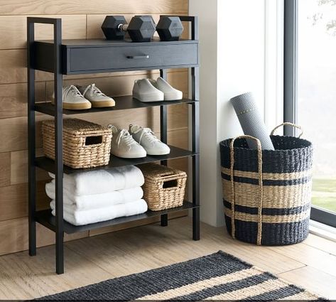 Home Gym Storage | Pottery Barn Canada Home Gym Storage, Workout Room Home, Gym Room At Home, Entryway Shoe Storage, Home Gym Decor, Shoe Storage Rack, Entryway Shoe, Gym Decor, Storage Mirror