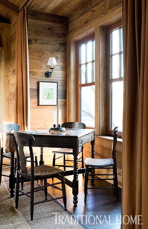 Game Table in Living Room - The Inspired Room Antique Game Table, Antique Kitchen Table, Game Table And Chairs, Rug Layering, Puzzle Table, Library Table, Game Table, Table Games, Cottage Chic