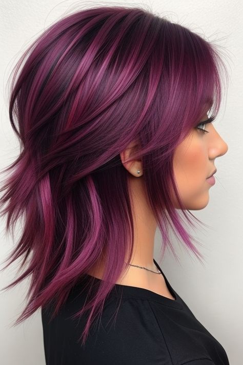 hair color ideas for brunettes Colored Hair Ideas For Brunettes, Fall Hair Color Ideas For Blondes, Purple Hair With Money Piece, Easy To Maintain Hair Color, Bright Colored Hair, Alternative Hair Color Ideas, Hair Cuts 2020, Haircuts For Summer, Women Alternative