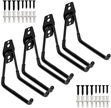 Storage Double Hooks Garage Space Saver Organizer Utility Hanger,Rack Extended Wall Mount Tool Heavy Duty Steel Holder with Anti-Slip Coating (4 Pack Black 5.1" Medium hook) Ikea Baby Nursery, Feed Room, Ladder Hooks, Ikea Baby, Garage Hooks, Basement Organization, Storage Utility, Organization Garage, Tool Hooks