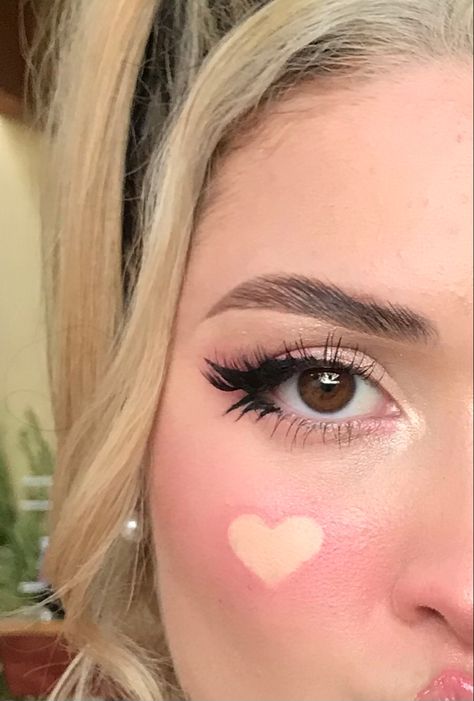 Pink makeup inspired of Star Butterfly |Valentines makeup #aesthetic #valentines #makeup #pinkmakeup #heart Makeup Hearts On Cheeks, Love Heart Makeup Looks, Blush Hearts Makeup, Heart Blush Makeup Look, Heart Cheeks Makeup, Pink Makeup Looks Hearts, Heart On Nose Makeup, Cute Heart Makeup Looks, Heart Pink Makeup