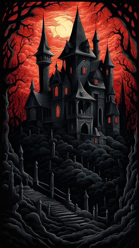 Haunted House Drawing, Vampire Castle, Rockabilly Art, The Best Wallpapers, Halloween Tablescape, Chicano Style Tattoo, Dark Castle, Gothic Castle, Halloween Scarecrow