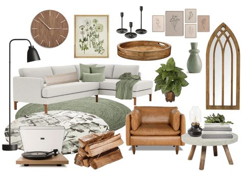 Earth Tone Family Room, Grey Green Tan Living Room, Green Neutral Living Room Ideas, Earth Tone Farmhouse Living Room, Neutral And Olive Living Room, Green Modern Farmhouse Living Room, Pnw Living Room Decor, Brown And Sage Living Room, Pnw Living Room