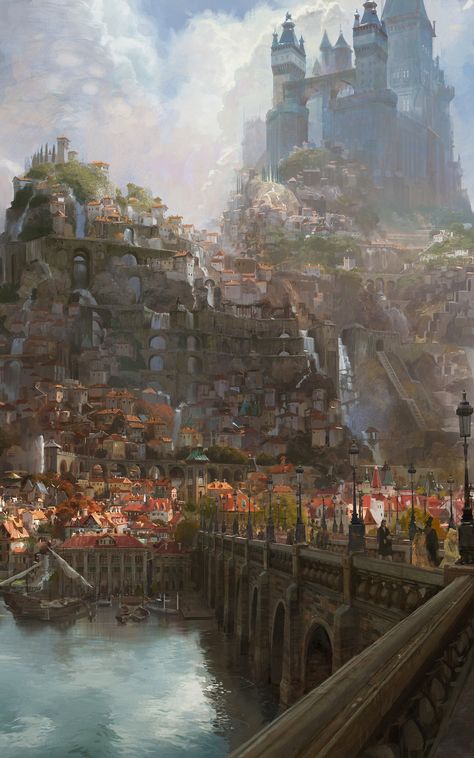 I love the level of detail here. I could look at it for hours, and keep discovering new things. Tangled Castle, Concept Art Disney, Tangled Concept Art, Concept Art Landscape, Craig Mullins, Creature Fantasy, Heroic Fantasy, Landscape Concept, Disney Concept Art