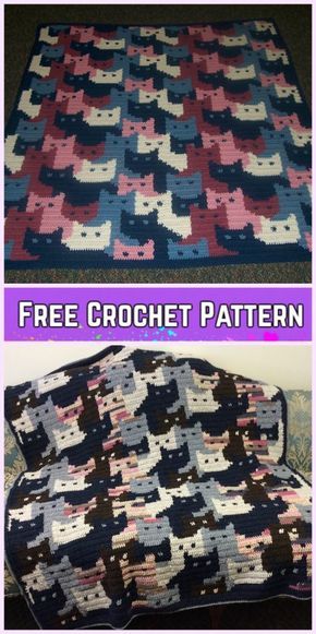 Crochet Cat Afghan Blanket Free Crochet Pattern Cats Afghan, Cat Afghan, Motifs Afghans, Kat Haken, Afghan Crochet Pattern, Confection Au Crochet, Crochet Cat Pattern, Crochet For Beginners Blanket, Cat Blanket