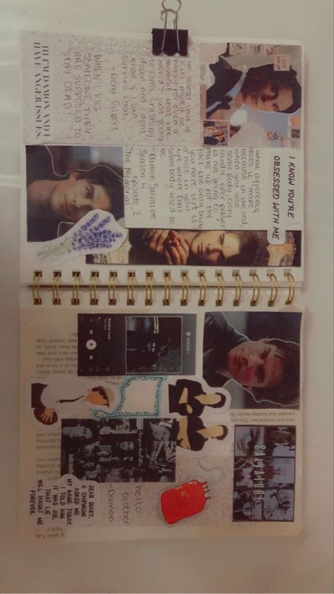 I have a journal which I create pages with my favorite characters and actors I add pictures, stickers and iconic quotes from the shows Tvd Diary Ideas, The Vampire Diaries Journal Ideas, Vampire Diaries Scrapbook Ideas, The Vampire Diaries Scrapbook, Vampire Diaries Journal Ideas, Vampire Diaries Scrapbook, The Vampire Diaries Journal, Vampire Diaries Journal, Tvd Scrapbook