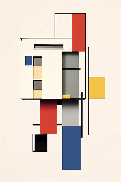 De Stijl mouvement architectural caractéristique histoire lien avec le Bauhaus Bauhaus Illustration Art, Bauhaus Inspired Design, Bauhaus Moodboard, Bauhaus Design Architecture, Bauhaus Illustration, Bauhaus Painting, 20th Century Architecture, Bauhaus Poster Design, Atomic Age Design