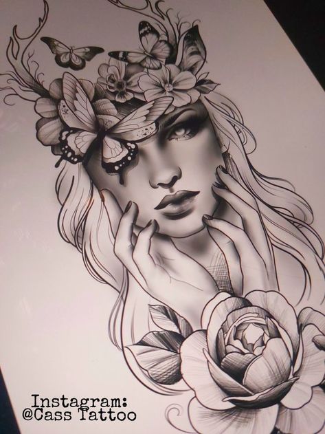 Nature Goddess Tattoo Design for Women | Goddess tattoo, Badass tattoos, Girly tattoos Butterfly Goddess Tattoo, Nature Lady Tattoo, Butterfly Over Face Tattoo, Woman Butterfly Face Tattoo, Womans Face Tattoo Design, Tattoo Sleeve Designs Women, Woman’s Tattoos, Butterfly Lady Tattoo, Nature Goddess Tattoo