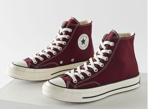 Maroon Chucks Outfit, Maroon Converse Outfit, Rockstar Shoes, Converse High Tops Platform, Maroon Chuck 70, Maroon Converse Aesthetic, Dark Beetroot Converse, Converse Maroon, Converse Rouge