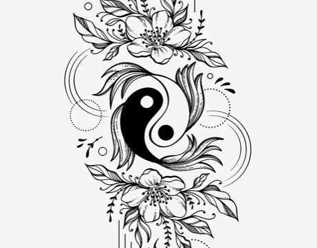 Floral Yin Yang, Yin Yang Spine Tattoo, Ying Yang Sign, Ying Yang Tattoo, Character Tattoos, Tattoo Thoughts, Yang Tattoo, Nightmare Before Christmas Tattoo, Animal Tattoo Ideas