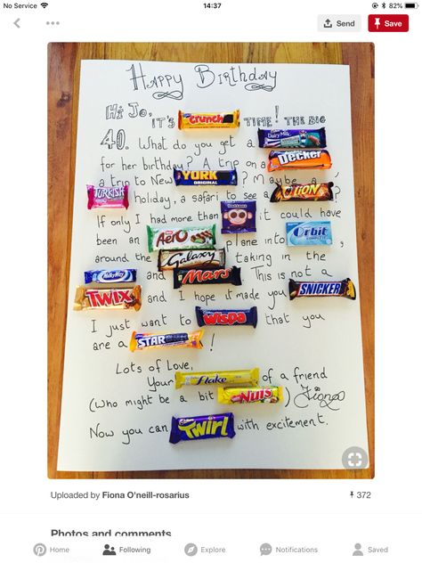 Chocolate Birthday Board, Chocolate Cards Ideas Candy Bars, Birthday Card With Chocolate Bars, 40th Birthday Chocolate Bar Card, Chocolate Card Ideas Friends, Chocolate Birthday Card Ideas, Homemade 40th Birthday Cards, Chocolate Card Ideas, Birthday Card With Chocolate