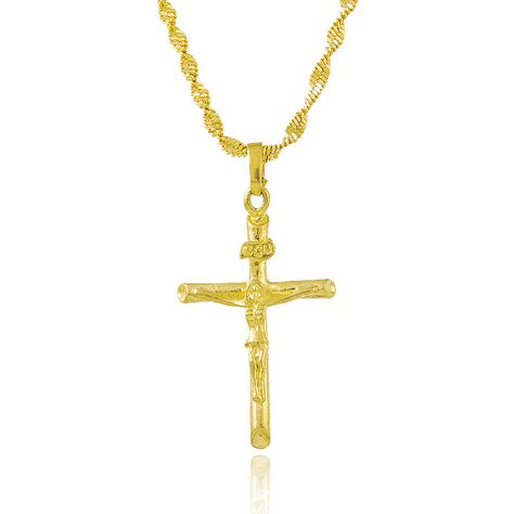 Solid Crucifix Pendant  Yellow Gold Filled Womens Mens Cross Jesus Pendant Necklace Chain Women Gold Chain, Birthday Necklace Gift, Cross Jewelry Necklace, Cross Jesus, Mens Gold Jewelry, Jesus Cross, Gold Cross Necklace, Christian Jewelry, Necklace For Men