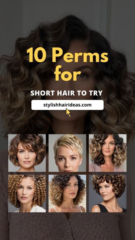 Explore the lively charm of a dynamic, multi-textured perm, perfect for those seeking a hairstyle that combines various curl sizes and patterns for a trendy, vibrant finish. Discover more enchanting short hair perms to try this year by clicking here. Curly Hair Perm Types, Perm Sizes Curls, Perms For Short Hair Before And After, Pin Curl Perm, Short Hair Perms, Short Hair Perm Women, Perm Hairstyles For Women, Perms For Short Hair Loose, Short Permed Hair Before And After