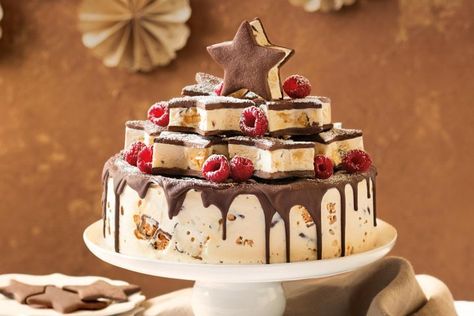 Honeycomb ice-cream cake with shortbread stars Ice Cream Cake Ideas, Cream Cake Ideas, Christmas Ice Cream Desserts, Amazing Christmas Desserts, Christmas Ice Cream Cake, Holiday Ice Cream, Christmas Ice Cream, Easy Ice Cream, Festive Desserts