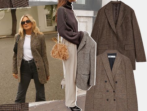 Tweed Blazer And Jeans Outfit, Oversized Tweed Blazer Outfit, Tweed Blazer Outfit Women, Tweed Blazer Outfit, Dress And Boots, Tweed Blazer Women, Blazer Outfits For Women, Herringbone Blazer, Blazer Designs