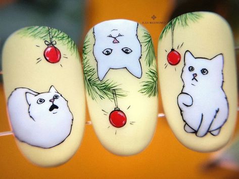 Cat Nail Designs, Cat Nail Art, Wow Nails, November Nails, Fantasy Nails, Christmas Gel Nails, Simple Gel Nails, Animal Nails, Cat Nails