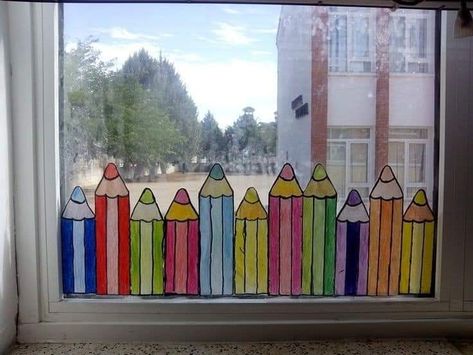 Pre K Window Decorations, School Windows Decorations, Window School Decoration, Classroom Window Decorations Ideas, School Window Painting Ideas, Classroom Window Painting Ideas, Classroom Windows Ideas, School Window Decoration Ideas, Preschool Window Decorations