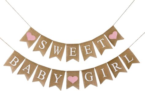 Sweet Baby Girl Burlap Banner for Baby Shower Decorations Tea Party Baby Shower Decorations, Rustic Baby Shower Decorations, Girl Shower Decorations, Baby Girl Sign, Shabby Chic Baby, Sweet Baby Girl, Gender Reveal Decorations, Baby Banners