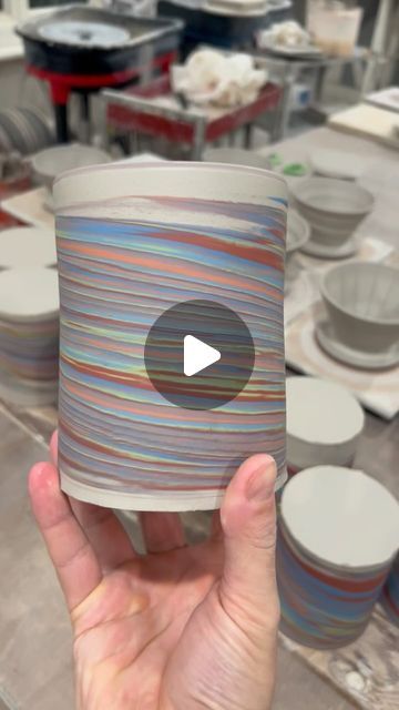 45K views · 2.7K likes | Jon Schmidt pottery on Instagram: "Finally breaking out some fun marbling !  6 different colors of clay layered together for this batch.  Stay tuned for a future video to see how they turn out !" How To Marble Clay, Melting Marbles In Pottery, Marbled Ceramics, Marbled Clay Pottery, Inlay Technique Ceramics, Marbled Pottery, Tourmaline Glaze Combo, Marble Clay, Liquid Clay