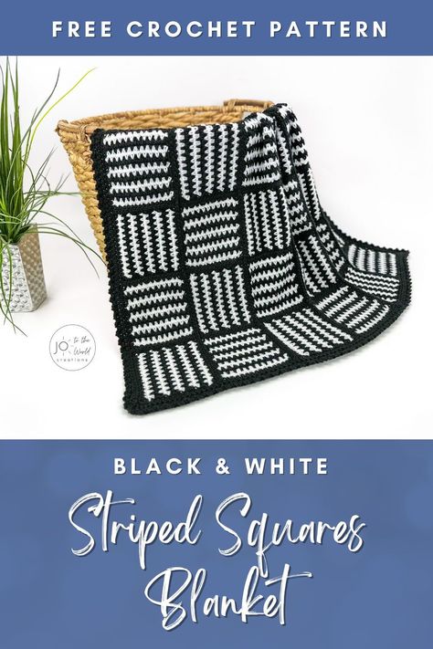 Create this Crochet Striped Blanket with its bold black and white colors or add your own spark to it by choosing any two of your favorite colors. It is bound to look beautiful and mesmerizing either way. Black White Crochet Blanket, Black And White Blanket Crochet Afghan Patterns, Crochet Blanket Black And White, Black White Gray Crochet Blanket, C2c Black And White Blanket, Unique Crochet Blanket, Striped Crochet Blanket, Bernat Blanket Yarn, Unique Blankets