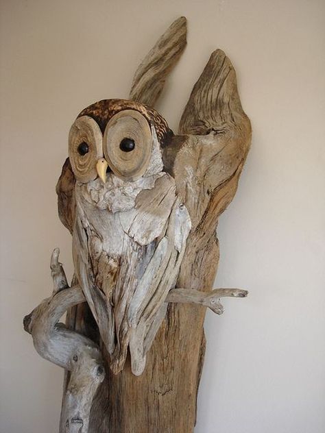 Driftwood Birds, Driftwood Diy, Art Coquillage, Driftwood Art Diy, Driftwood Projects, Wood Owls, Wood Projects That Sell, Driftwood Sculpture, Driftwood Decor