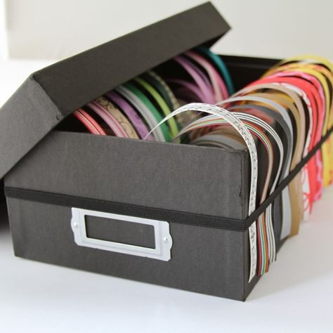 97 Ways To Store Your Ribbon // Live Simply by Annie Organize Ribbon, Shoe Box Diy, Ribbon Organization, Ribbon Storage, Scrapbook Organization, Úložný Box, Dream Craft Room, Scrapbook Room, Office Crafts