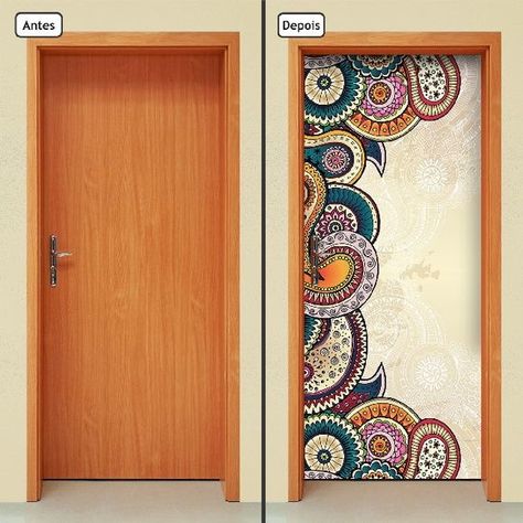 Cute Door Painting Ideas, Door Paint Design, Indian Room Decor, Diy Wall Painting, Wall Painting Decor, Door Murals, Wall Drawing, Wall Paint Designs, Deco Boheme