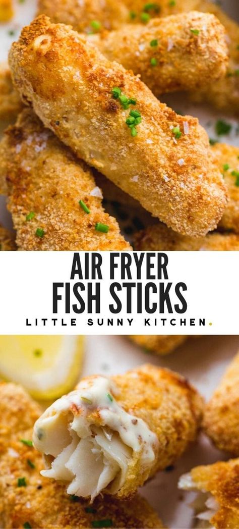 Healthier Air Fryer fish fingers cooked in the Air Fryer in just 15 minutes. The result is juicy and moist fish in perfectly crispy breading! #airfryerfish #airfryerfishsticks #fishfingers #fishsticks #breadedfish Air Fryer Fish Recipe, Air Fryer Fish Sticks, Frying Fish, Air Fried Fish, Air Fryer Fish Recipes, Little Sunny Kitchen, Fish Salmon, Crusted Tilapia, Best Fish And Chips