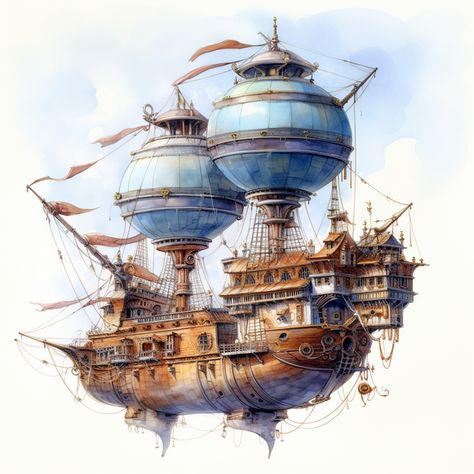 Hot Air Balloon Cartoon, Steampunk Kunst, Steampunk Ship, Airship Art, Steampunk Vehicle, Steampunk Artwork, Steampunk Airship, Sky City, Art Steampunk