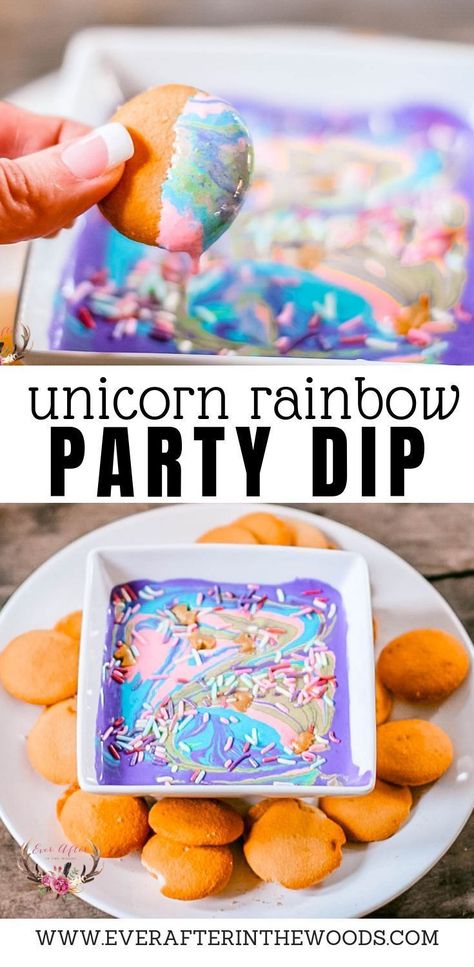 Unicorn Dip, Unicorn Rainbow Party, Rainbow Recipes, Hot Fudge Cake, Easy Party Desserts, Rainbow Desserts, Pride Party, Unicorn Desserts, Hot Chocolate Fudge