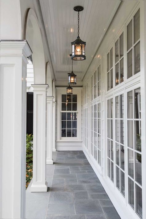 Design Tip: Exterior Lights - House of Jade Interiors Blog Building A Porch, Porch Columns, Porch Veranda, Real Estat, Porch Flooring, Casa Exterior, House With Porch, Patio Interior, Porch Design