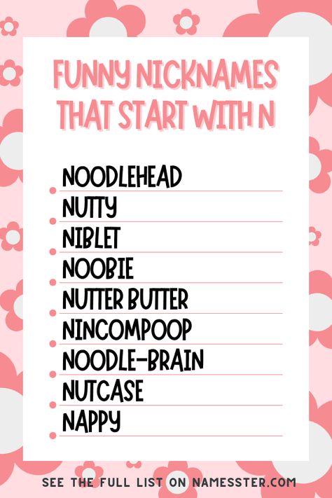 Funny Nicknames That Start With N Nickname List, Unique Nicknames, Nicknames For Girls, Nick Names For Boys, Funny Nicknames, Good Nicknames, Creative Aesthetic, Funny Names, Letter N