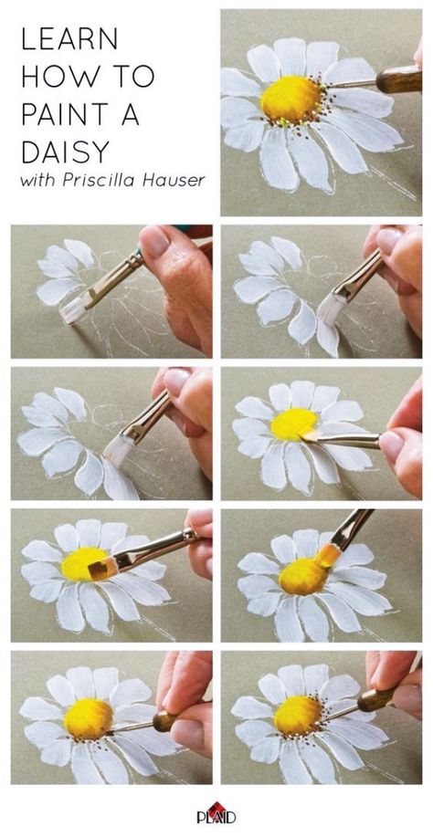 Paint A Daisy, Ako Kresliť, Easy Flower Painting, Acrylic Painting Flowers, Daisy Painting, Seni Dan Kraf, Simple Flower, Diy Canvas Art Painting, Flower Art Painting