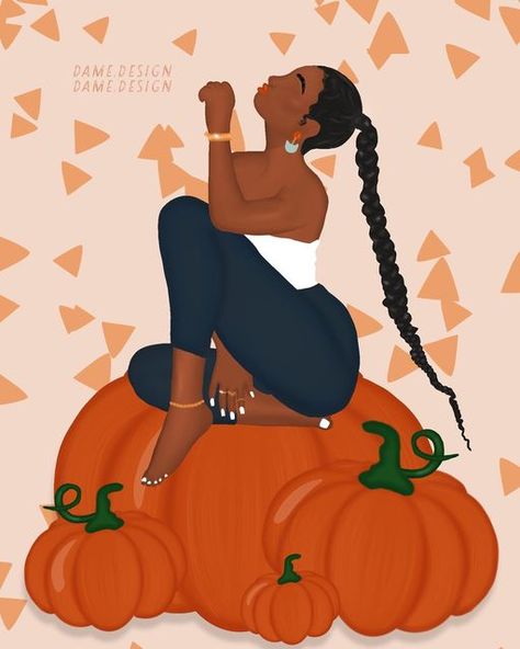 Dame Design on Instagram: "Welcome to pumpkin everything season. 🎃 Pumpkin spice, latte, decor and my personal fav pumpkin pancakes. Where do you stand on #pumpkinseason? . . . . . #damedesign #dameart #blackgirlslovefall #fallvibes #divastyle #divaattitude #melanin #blackgirlluxury #colorfulart #fashionista #womenwhoillustrate #fashionbloggers #fashionillustration #blackwomenart #naturalhair #styleinspo #materialgirl #blkcreatives #blackgirlfashion #blackgirlart #illustrationartists #wome Autumnal Art, Halloween Pics, Body Makeover, Pumpkin Everything, Gemini Girl, Monthly Quotes, Fall Clipart, Lady Art, Friday 13th